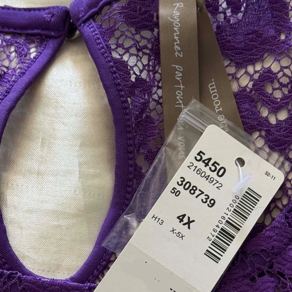 LACE SWEETHEART TOP, RICH PURPLE, SIZE 4X, PENNINGTONS, IN ORIGINAL BAG, TAG ON, - Picture 4 of 8